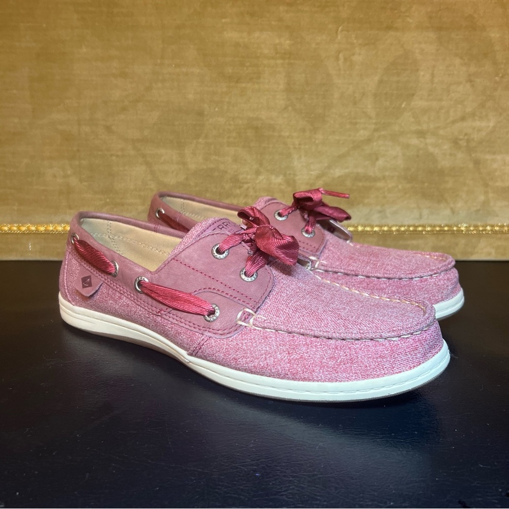 Sperry STS84343 Top Sider Shoes Red Sparkle Fabric Tie Women’s 8.5